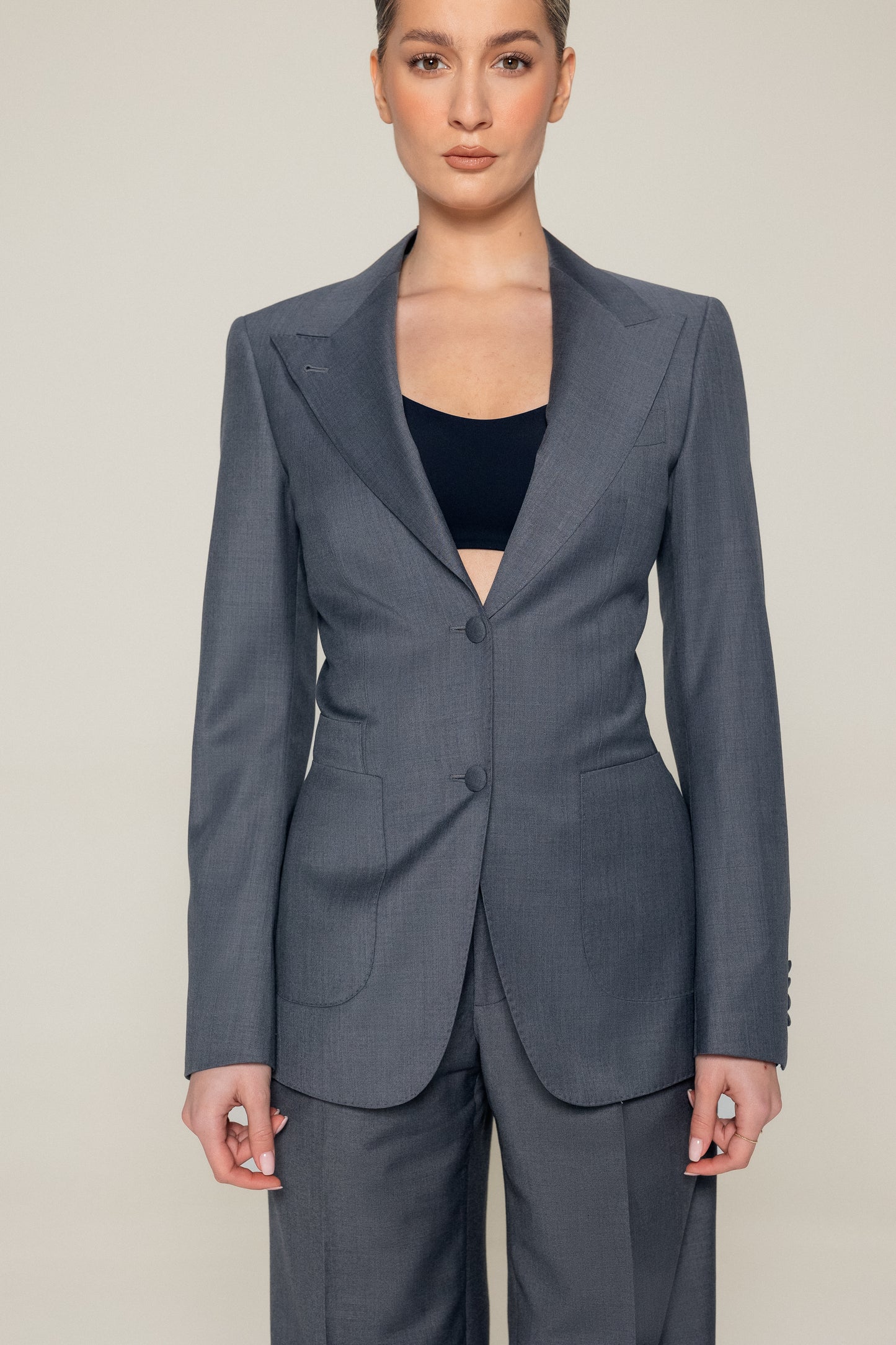 Slim Fit Mid Grey Half Canvas Suit