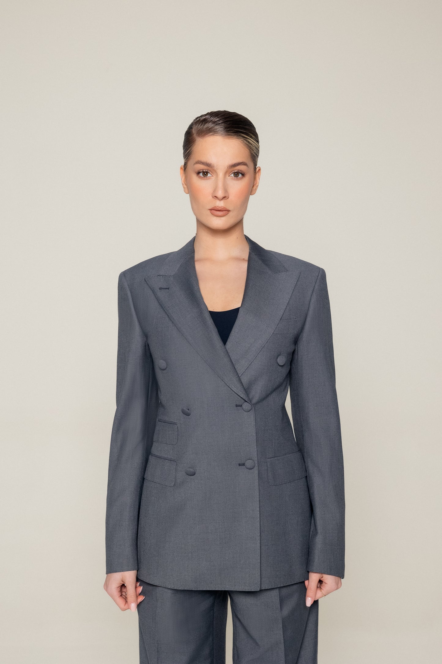 Mid Grey Double Breasted Half Canvas Suit