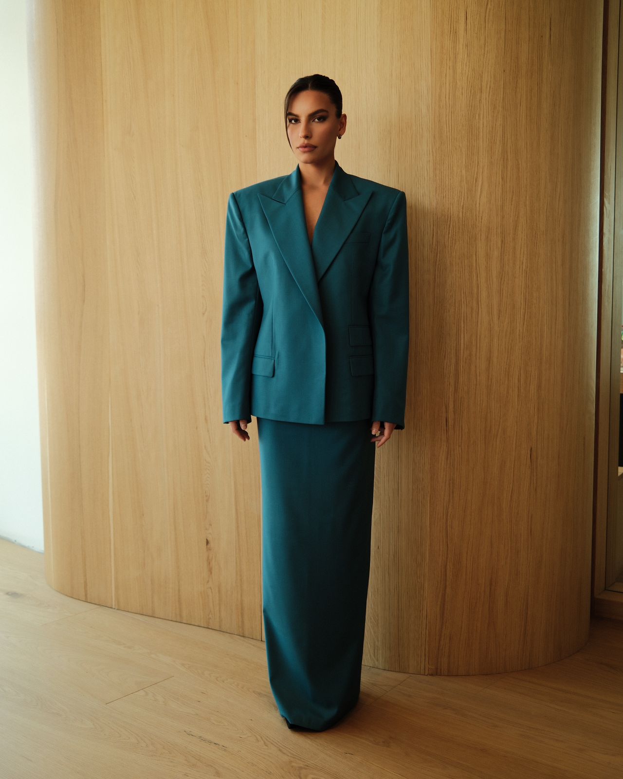Emerald Teal Tailored Blazer&Maxi Skirt Set