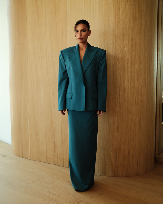 Emerald Teal Tailored Blazer&Maxi Skirt Set