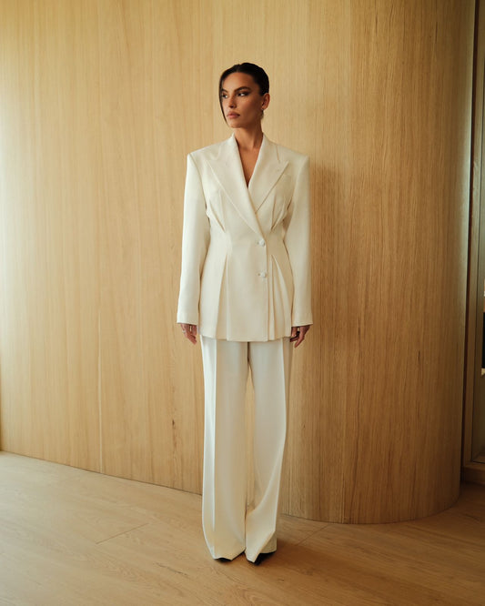 Ivory Draped Tailored Suit