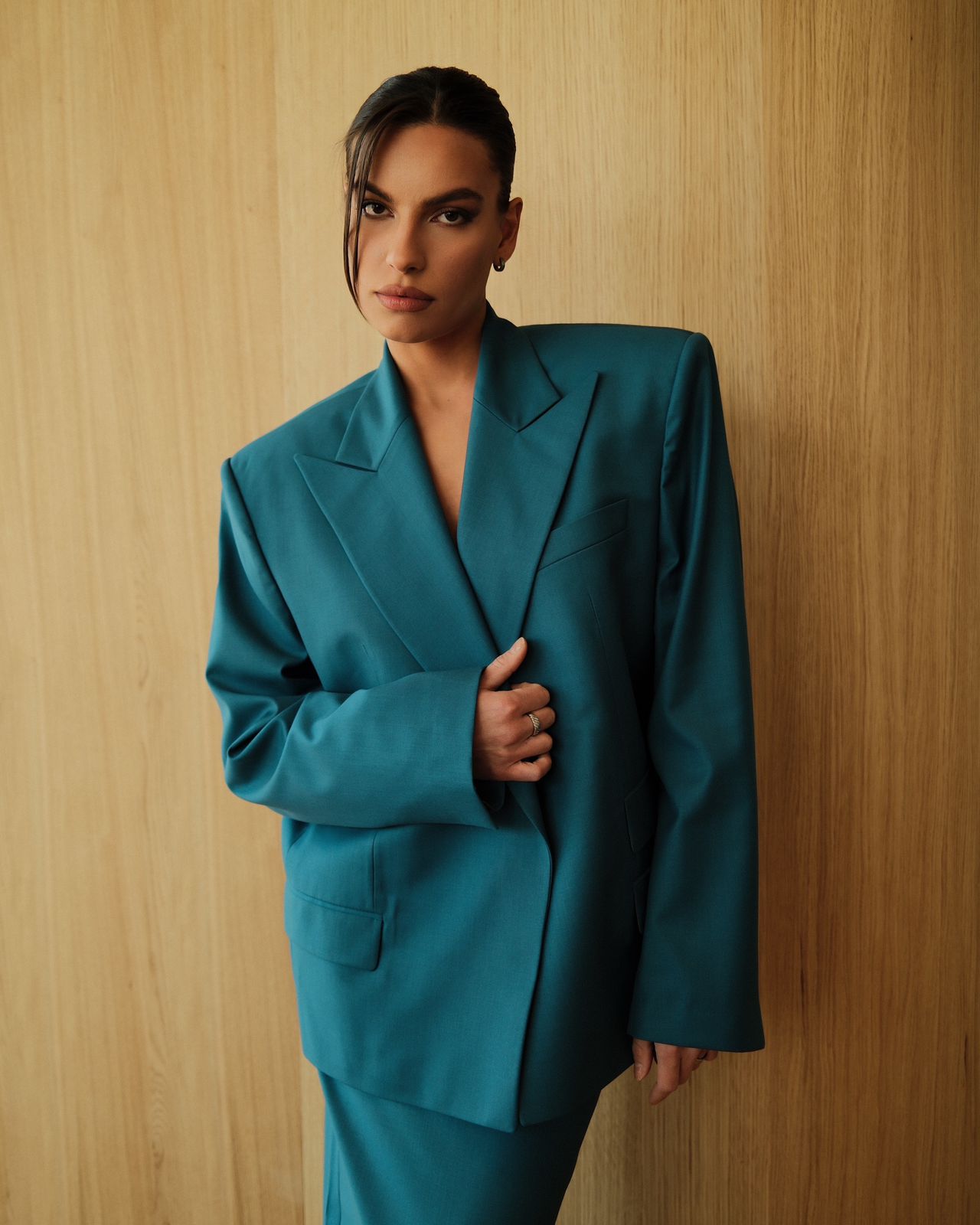 Emerald Teal Tailored Blazer&Maxi Skirt Set