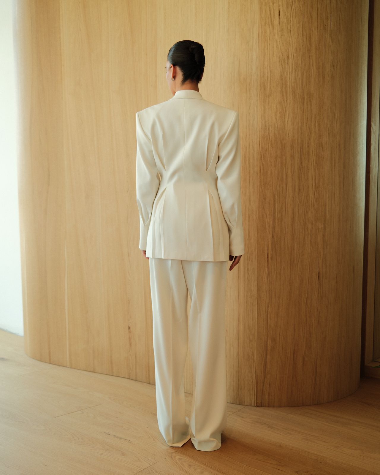 Ivory Draped Tailored Suit