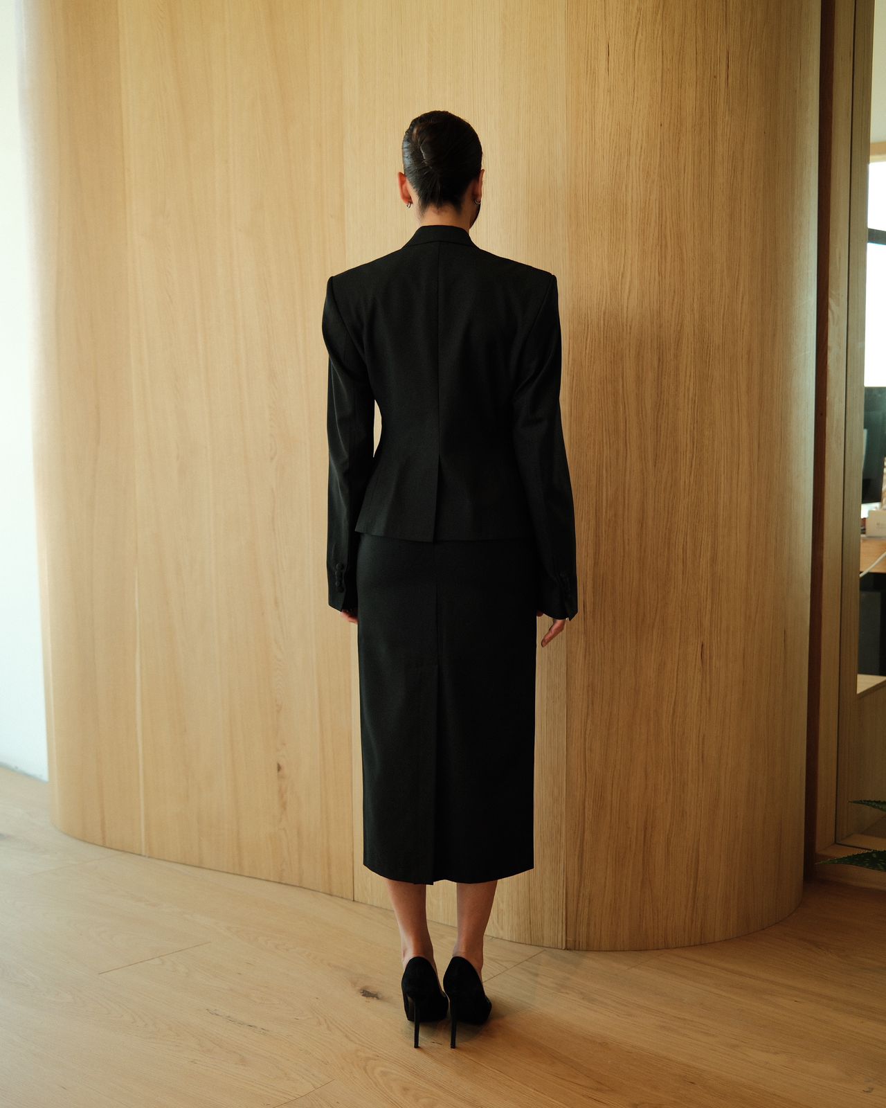 Black Tailored Black & Midi Skirt Set