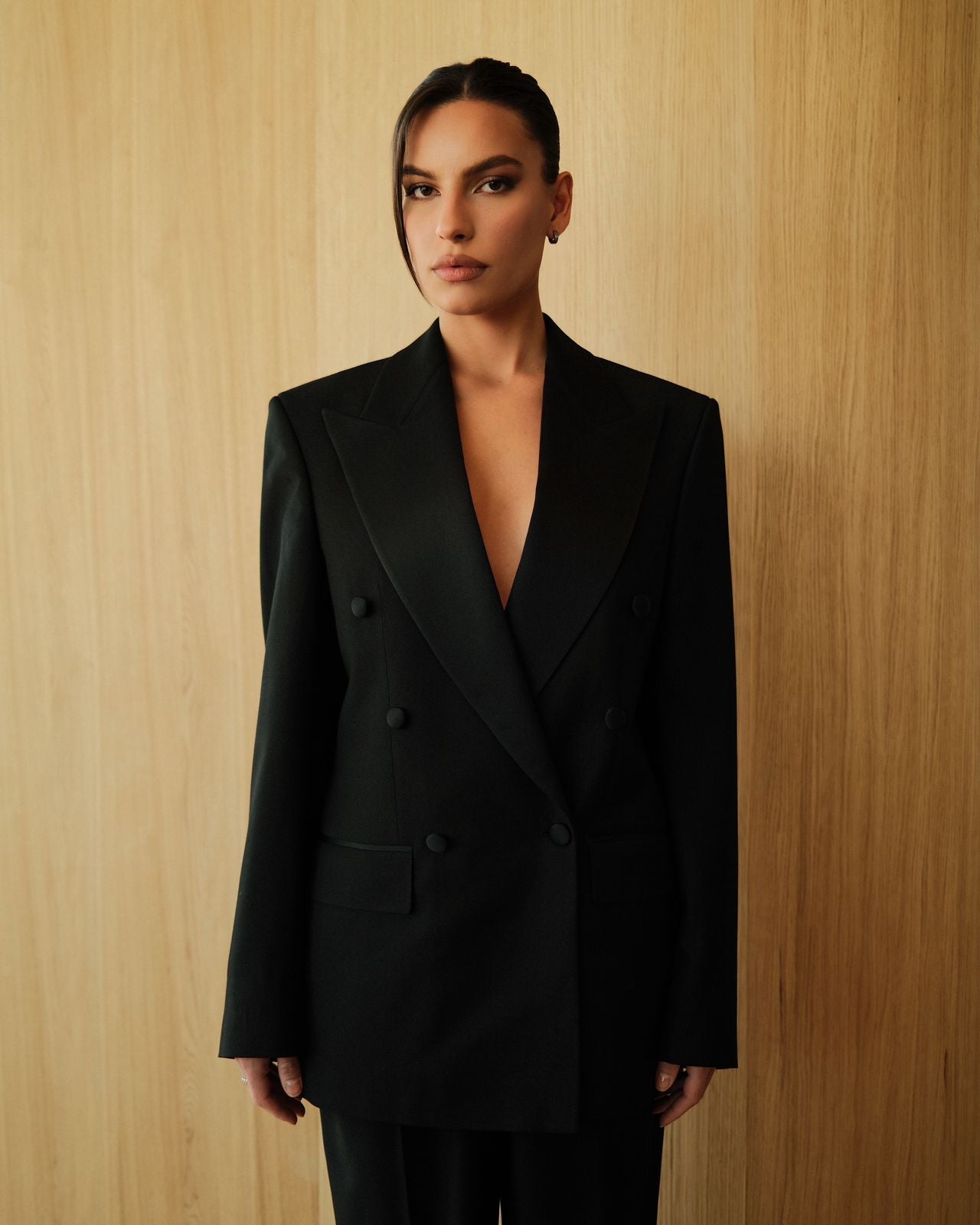 Black Double-Breasted Suit with Silk Lapels