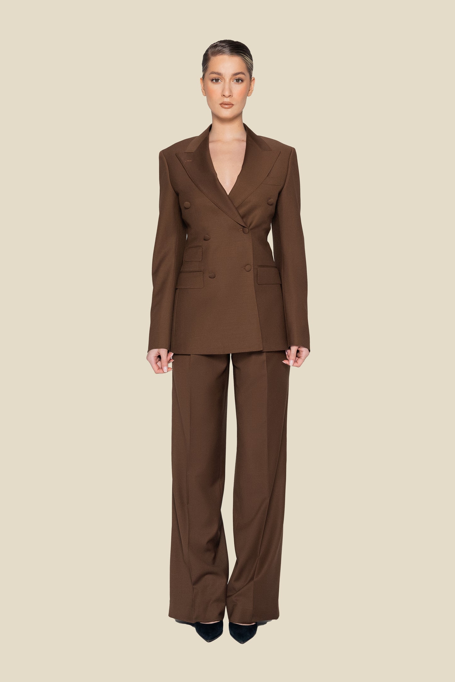 Brown Double Breasted Half Canvas Suit